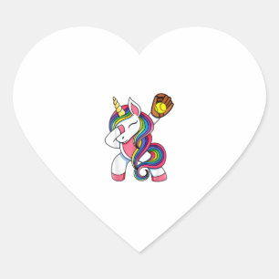 Girls Funny Dabbing Softball Unicorn Apparel, Yout Heart Sticker