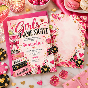 Girls Game Night Casino Pink Gold Birthday Invitation