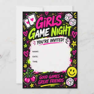 Girls Game Night Neon Graffiti Party Invitation