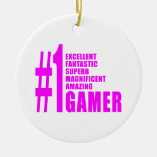 Girls Gaming Gamers : Pink Number One Gamer Ceramic Tree Decoration