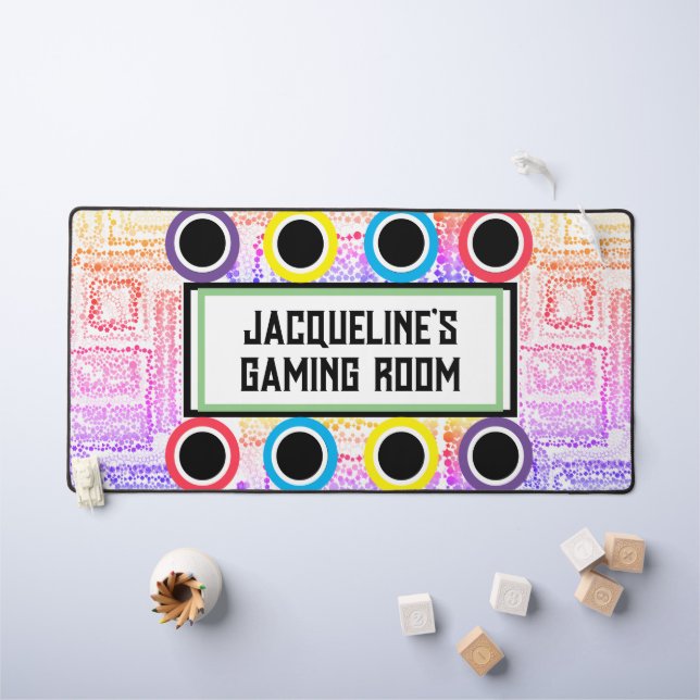 Girl's Gaming Room Pink Purple Circles Stars Desk Mat (Kids Table)