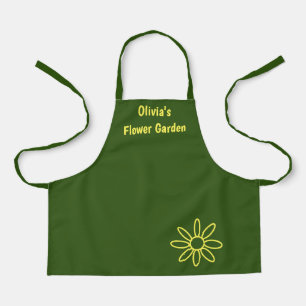 Girl's gardening apron, green, cute, her name apron
