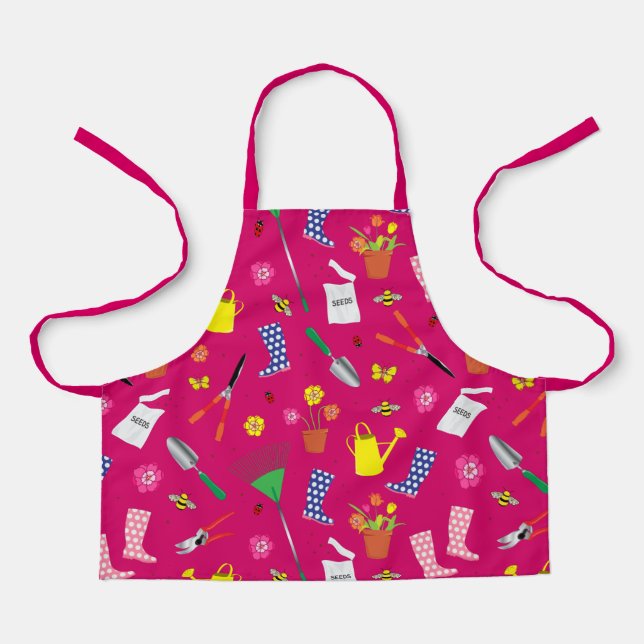 Girls Gardening Pattern on Pink Apron (Front)