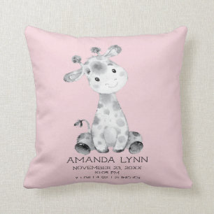 Girls Giraffe Baby Birth Stats Pillow