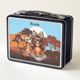 Girls Giraffe Personalised name Metal Lunchbox