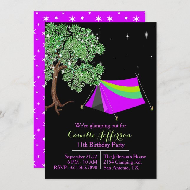 Girls Glamping Birthday Invitation (Front/Back)