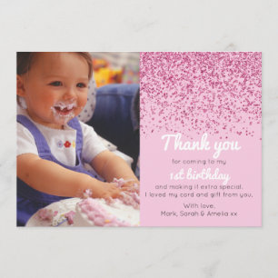 Girls glitter birthday thank you card