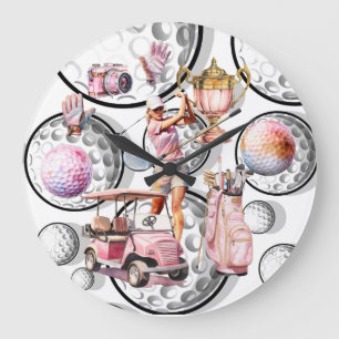 Girls Go Golfing Large Clock