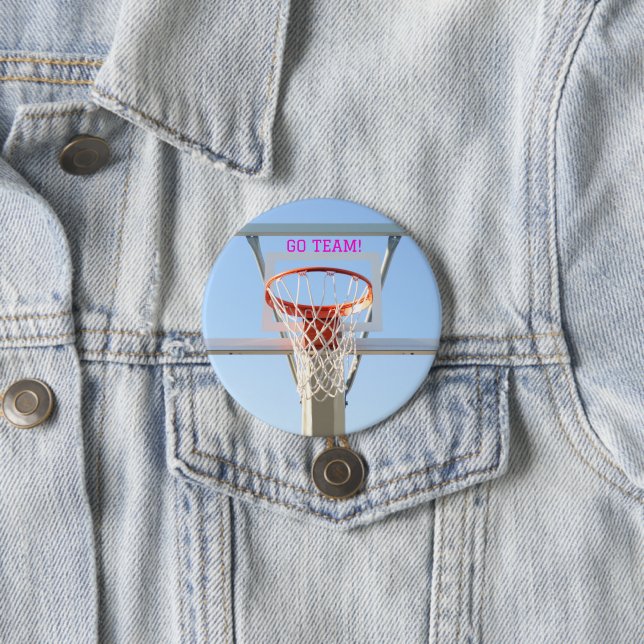 Girls "Go Team"  Birthday Party  Basketball Hoop 7.5 Cm Round Badge (In Situ)