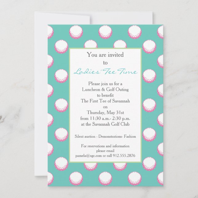 Girls Golf Ball Party Invite- Lime, Pink & Aqua Invitation (Front)