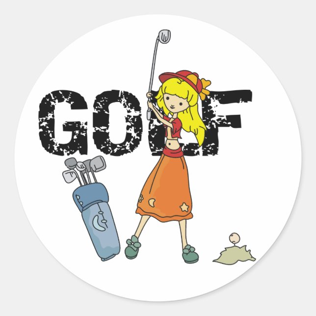 Girls Golf Classic Round Sticker (Front)