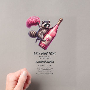 Girls Gone Feral Funny Racoon Bachelorette Acrylic Invitations