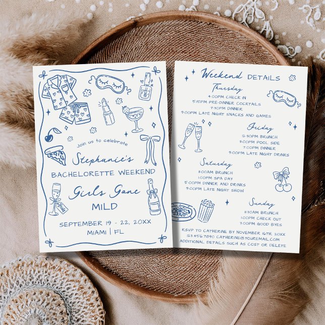 Girls Gone Mild Bachelorette Party Itinerary Blue Invitation (Creator Uploaded)
