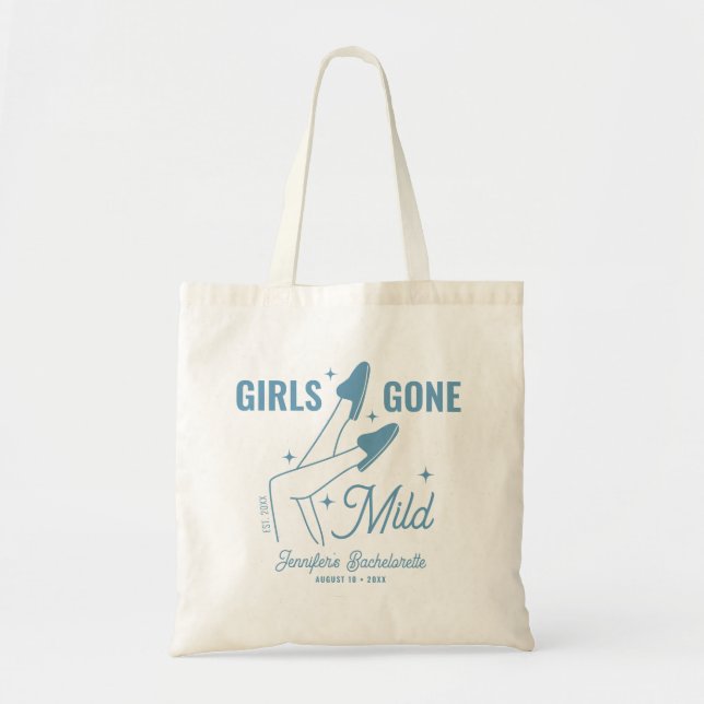 Girls Gone Mild Blue Whimsical Bachelorette Tote Bag (Front)