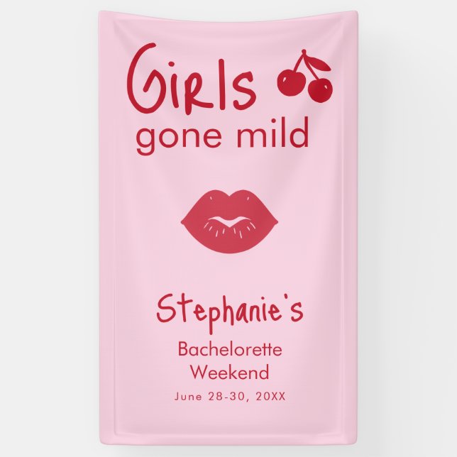 Girls Gone Mild Pink and Cherry Red Bachelorette   Banner (Vertical)