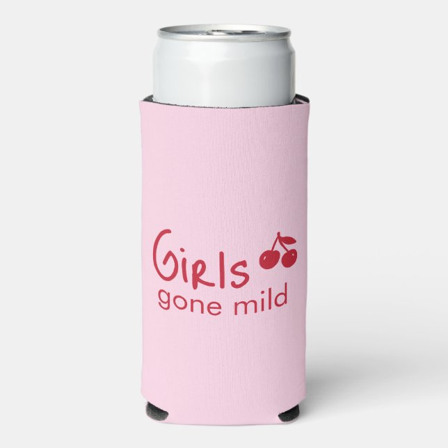 Girls Gone Mild Pink and Cherry Red Bachelorette   Seltzer Can Cooler (Seltzer Front)