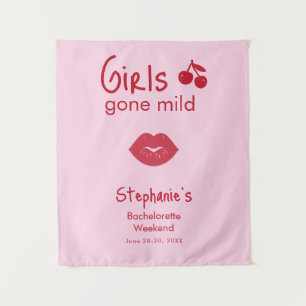 Girls Gone Mild Pink and Cherry Red Bachelorette Tapestry