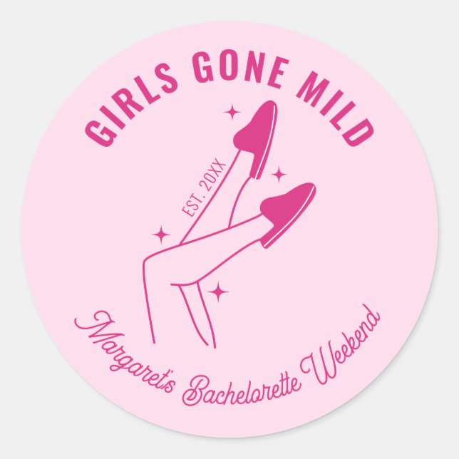Girls Gone Mild Pink Bachelorette Party Spa Classic Round Sticker (Front)