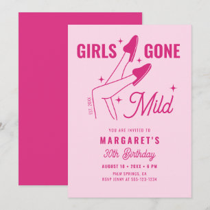 Girls Gone Mild Pink Hand Drawn 30th Birthday Invitation