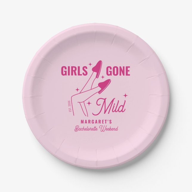 Girls Gone Mild Pink Trendy Spa Bachelorette Paper Plate (Front)