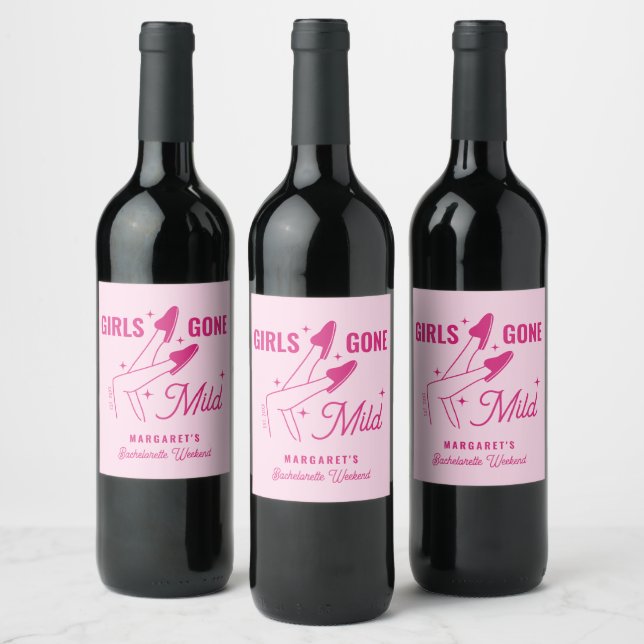 Girls Gone Mild Pink Trendy Spa Bachelorette Wine Label (Bottles)