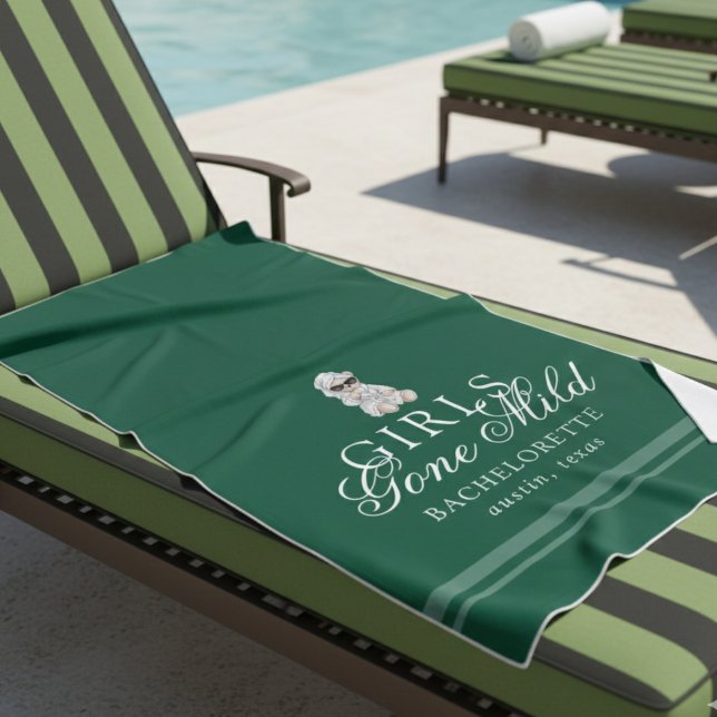 Girls Gone Mild Spa Bear Bachelorette Beach Towel (Not every bachelorette party needs to be wild—and that’s exactly the vibe of Girls Gone Mild!)