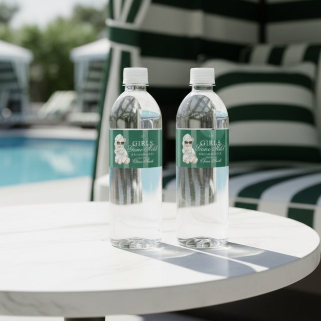 Girls Gone Mild Spa Bear Bachelorette Water Bottle Label (Not every bachelorette party needs to be wild—and that’s exactly the vibe of Girls Gone Mild!)