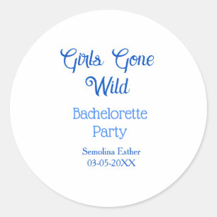 girls gone wild bachelorette party blue name retro classic round sticker