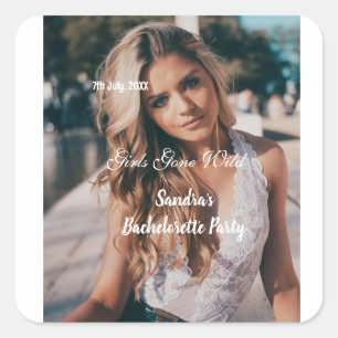 girls gone wild bachelorette party name photo whit square sticker