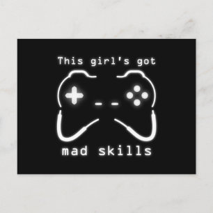 Girl's Got Mad Skills Video Game Controller Postcard