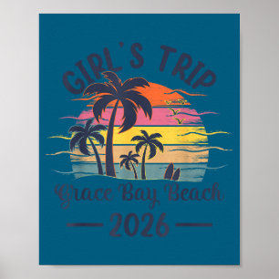 Girls Grace Bay Beach Trip Vintage Poster