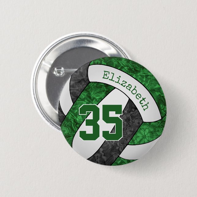 girls green black volleyball team colours  6 cm round badge (Front & Back)
