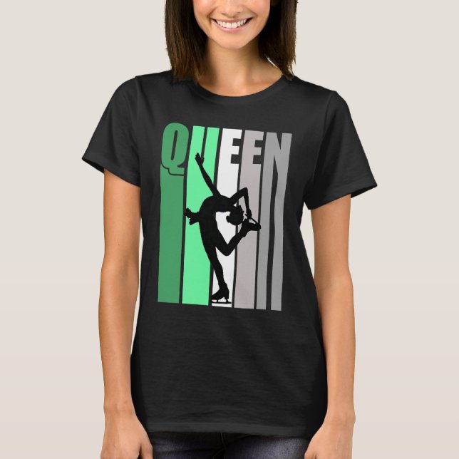 Girls Green Retro Ice Skating Queen Birthday Daugh T-Shirt (Front)