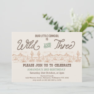 Girls Green Rodeo Wild and Three 3rd Birthday Invitation