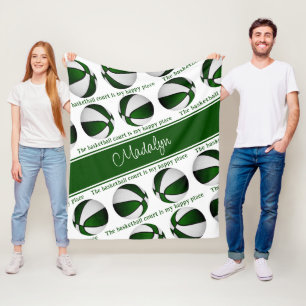 girls green white basketball court my happy place fleece blanket