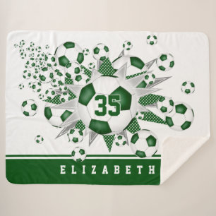 girls green white sports soccer balls stars sherpa blanket