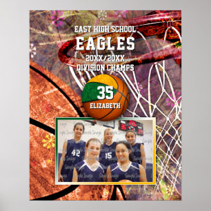 girls green yellow team colours photo basketball poster