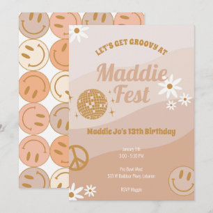 Girls Groovy Festival Vibes Birthday Invitation