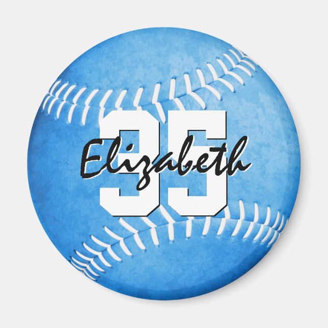 girls grungy blue softball personalised magnet (Front)