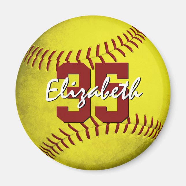 girls grungy yellow softball sports team gifts magnet (Front)