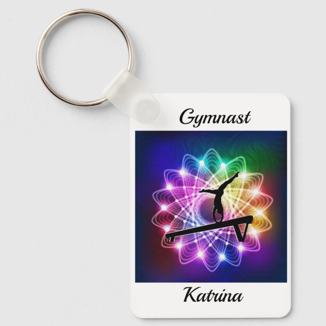 Girls Gymnast Balance Beam Personalised   Key Ring (Front)