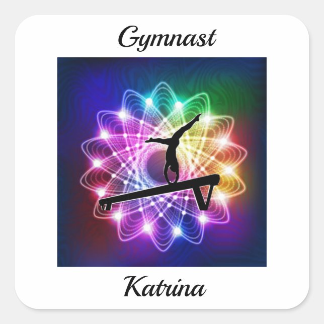 Girls Gymnast Balance Beam Personalised   Square Sticker (Front)