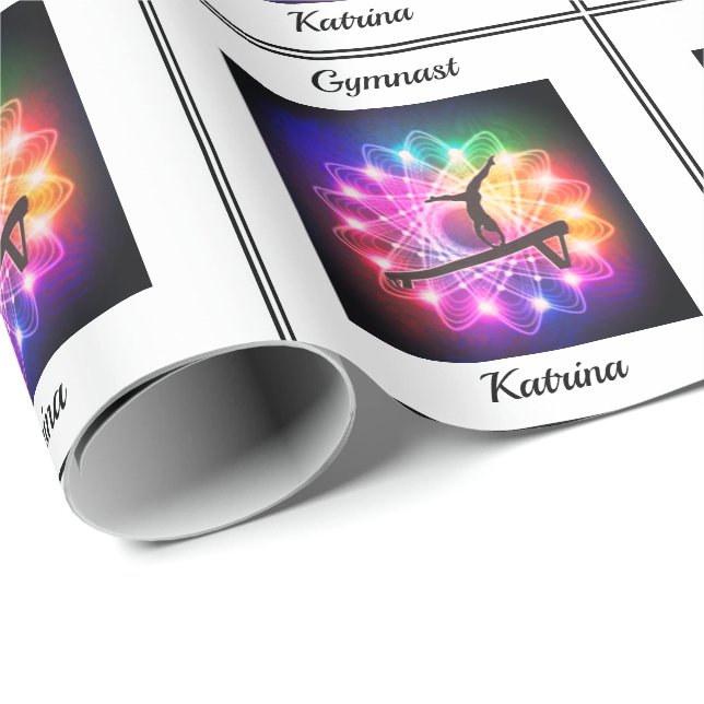 Girls Gymnast Balance Beam Personalised Wrapping Paper (Roll Corner)