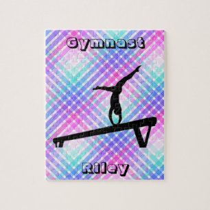 Girls Gymnast Gymnastics Balance Beam Pastel Jigsaw Puzzle