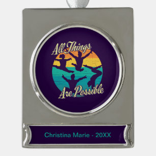 Girls Gymnastics - All Things are Possible Silver Plated Banner Ornament