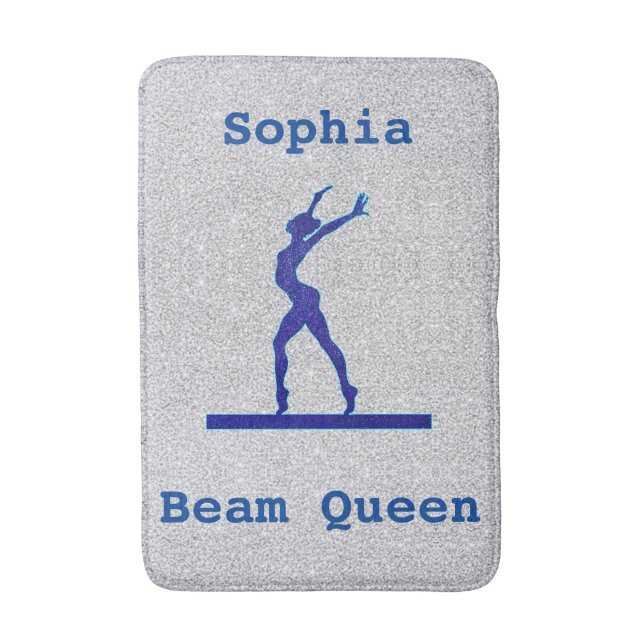 Girls Gymnastics Beam Queen Personalised Bath Mat (Front Vertical)