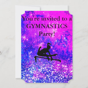 Girls Gymnastics Birthday Party Custom Invitation