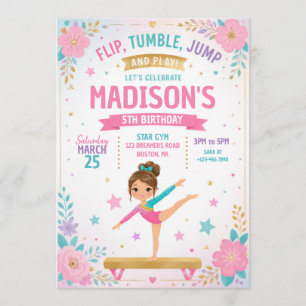 Girls Gymnastics Birthday Party Invitation