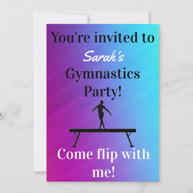 Girls Gymnastics Birthday Party Invitations (Front)