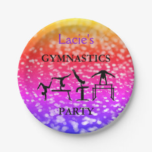 Girls Gymnastics Birthday Sparkle Custom Name Paper Plate